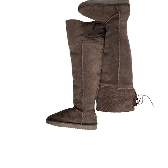 Yhche Brown Suede and Sheepskin Tall Boots Sz 38-Sz 7 - Picture 4 of 11